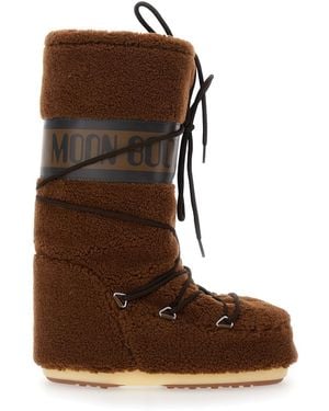 Moon Boot 'Icon' Snow Boots With Maxi Logo Print On The Side - Brown