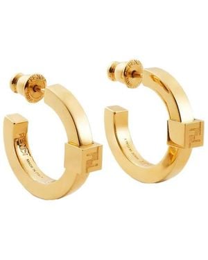 Fendi Orecchini A Cerchio Con Placca Logo - Metallizzato