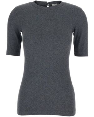 Brunello Cucinelli T-Shirt With Round Neck And Three-Quarter Sleeve - Grey