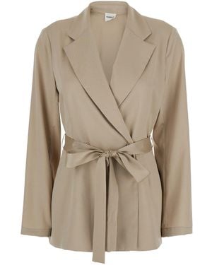 P.A.R.O.S.H. Double-Breasted Jacket With Notched Revers And Front Belt - Natural