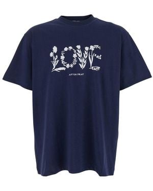 AFTER PRAY Crewneck T-Shirt With Maxi Print On The Front - Blue