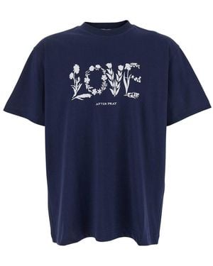 AFTER PRAY Crewneck T-Shirt With Maxi Print On The Front - Blue