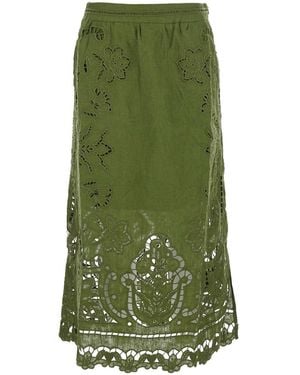 FARM Rio Dress Majestic Garden With Floral Cut-Out And All-Over Embroidery - Green