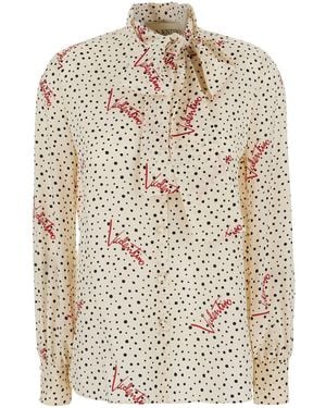 Valentino Blouse With Bow Detail On The Front And All-Over Polka - White