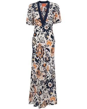 La DoubleJ Floral Embroidered Crepe De Chine Marlene Dress - White
