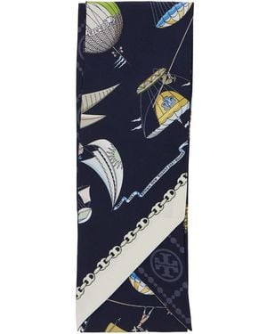 Tory Burch Hot Air Balloon Scarf And Shawl With Print Motif - Blue