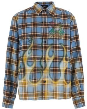 Amiri Camicia Con Motivo A Righe All-Over E Logo Sul Fronte E Sul Retr - Blu