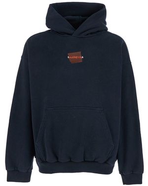 Balenciaga Felpa Con Cappuccio Fisso E Logo Lettering Su Fronte E Retr - Blu