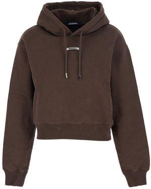 Jacquemus 'Le Hoodie Gros Grain' Cropped Hoodie With Drawstring - Brown