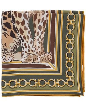 Ferragamo Printed Silk Scarf - Metallic