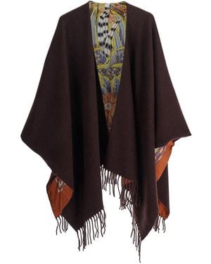 Ferragamo Cape With Fringed Hem - Black