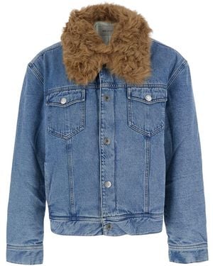 Ami Paris Quilted Jacket With Shearling Collar And Front Closure, Tech - Blue