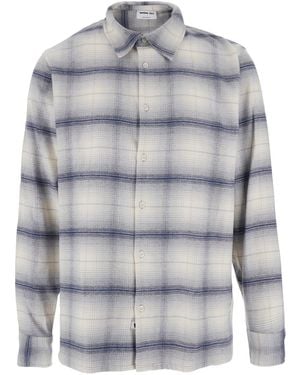 Won Hundred Shirt With Classic Collar And All-Over Check Motif In - Grey
