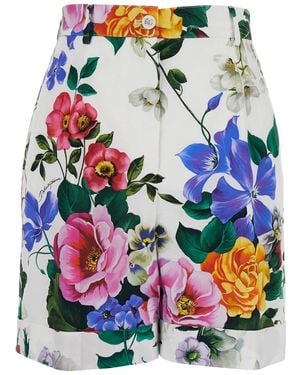 Dolce & Gabbana Bermuda Shorts With All-Over Floral Pattern - Grey