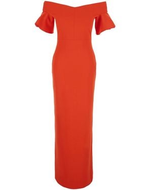 Solace London 'Cielo' Long Dress With Off-Shoulder And Hidden Zip Closure - Red