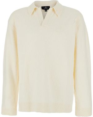 Represent Long-Sleeve Polo Shirt With Classic Collar And Ribbed Trims - White