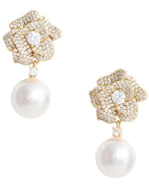 Self-Portrait Coloured Earrings With Flower Silhouette And Pearl - Metallic
