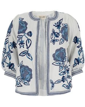 M.A.B.E 'Eden' Jacket With Puffed Sleeves And All-Over Floral Print - Blue