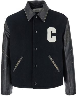 Celine Giubbotto Con Colletto Classico E Patch Logo Sul Fronte - Nero
