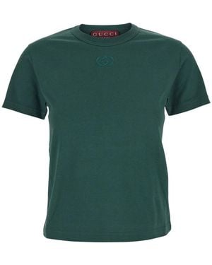 Gucci Cotton T-Shirt With Gg Incrocio Logo Detail - Green