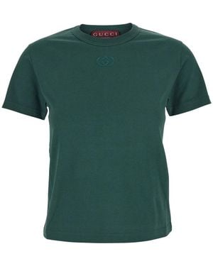 Gucci Crewneck T-Shirt With Double G Embroidery On The Front - Green