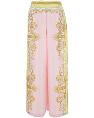 Versace Trousers With Elastic Waist And All-Over Geometric Print - Pink