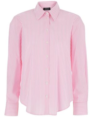 Plain Shirt With Classic Collar And Striped Motif - Pink