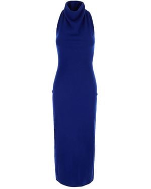 Givenchy Abito Lungo Smanicato Con Collo Alto Con Drappeggio - Blu