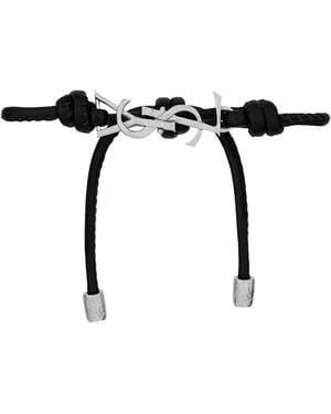 Saint Laurent Cassandre Bracelet With Leather Cord - Black