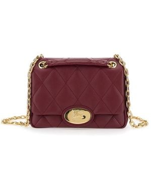 Burberry Bordeaux Quilted Crossbody Bag With Ekd Plaque On The Front And Chain-Link Shoulder Strap - Purple