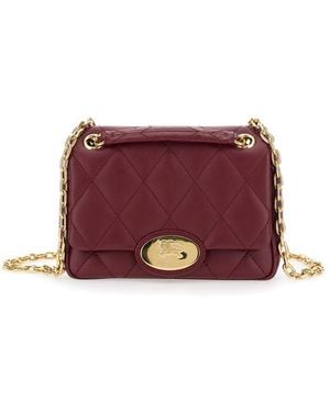Burberry Bordeaux Quilted Crossbody Bag With Ekd Plaque On The Front And Chain-Link Shoulder Strap - Purple