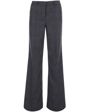 Le Plain Straight Check Trousers With Pockets And Logo - Blue