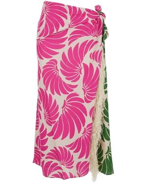 FARM Rio Midi Skirt Floral Knot Linen Blend - Pink