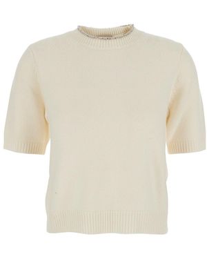 Semicouture Maglia Con Strass Applicati E Dettagli A Coste - Bianco