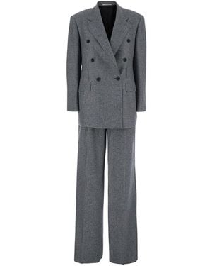 Tagliatore Double-Breasted Suit With Plaid Pattern And Notched Re - Grey