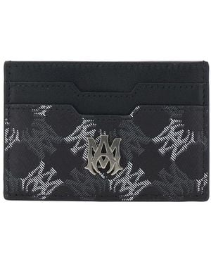 Amiri Leather Card Holder With All-Over Logo For Cotton Linen Polyurethane Products - Black