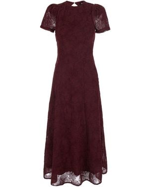 ROTATE BIRGER CHRISTENSEN Long Dress With Floral Embroidery And Flared Skirt In - Purple