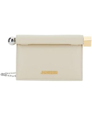 Jacquemus 'La Petite Pochette Rond Carre' Pouch With Logo Letter - Natural