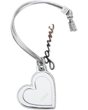 Ganni 'Bou Heart' Mirror With Logo Lettering Pendant And Hear - White