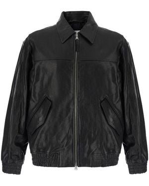 DUNST Refined Leather Jacket With Collar And Long Sleeves - Black