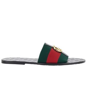 Gucci 'Riviera' Sandals With Web Stripe And Metallic Gg Logo In - Black