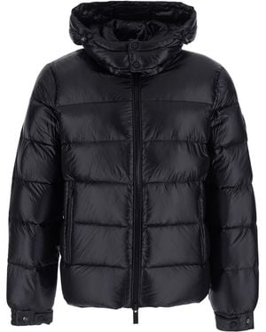 Heskimo Down Jacket With Fixed Hood And Logo Patch On The Sleeve - Black