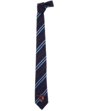 Fendi Tie With Logo Detail On The Front And All-Over Striped Motif - Blue