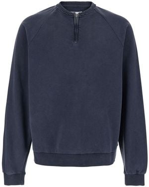Tonywack Crewneck Sweatshirt With Half Zip On The Front - Blue