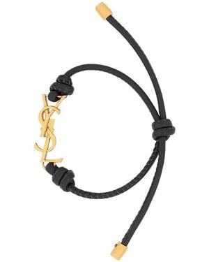 Saint Laurent Cassandre Ysl Leather Bracelet - White