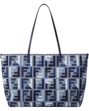 Fendi 'Roll Large' Shopper With All-Over Ff Motif And Double Top Handles - Blue
