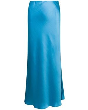 Plain Light-e Long Tube Skirt Satin Effect - Blue