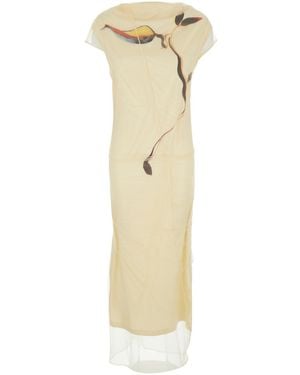 Sportmax 'Viale' Long Dress With Floral Motif On The Front And Round Neckline On The Back - Metallic
