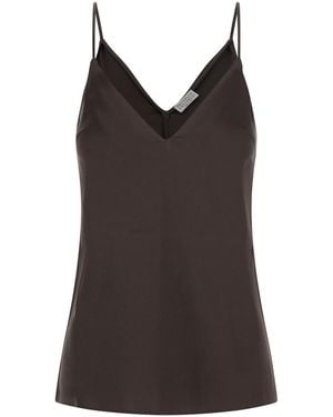 Brunello Cucinelli V-Neck Top With Spaghetti Straps - Brown