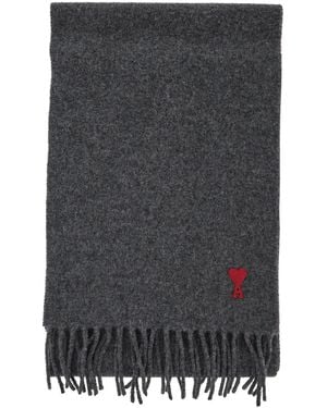Ami Paris Rectangular Oversize Scarf With Adc Patch On The Front - Grey